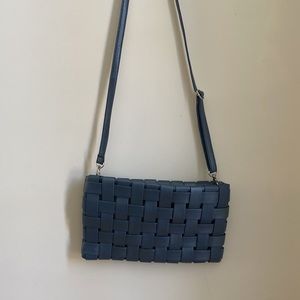 Blue metallic faux leather crossbody bag
